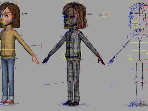 Cartoon Girl Rigged 3D Model