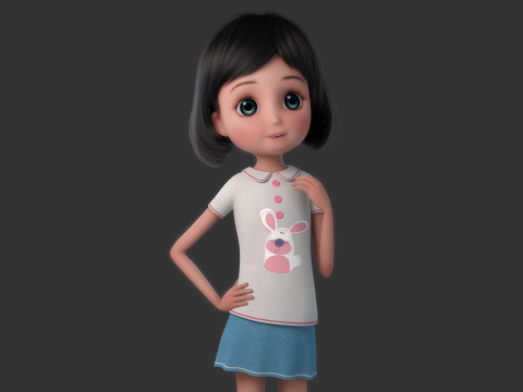 Cartoon Girl Rigged 3D 모델