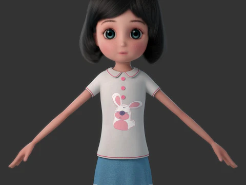 Cartoon Girl Rigged 3D Model