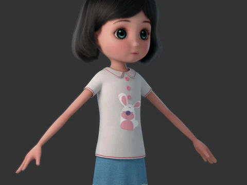 Cartoon Girl Rigged 3D Model