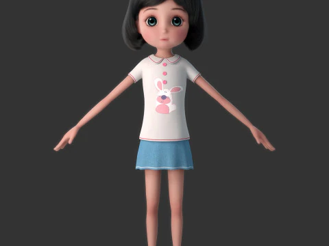 Cartoon Girl Rigged 3D Model