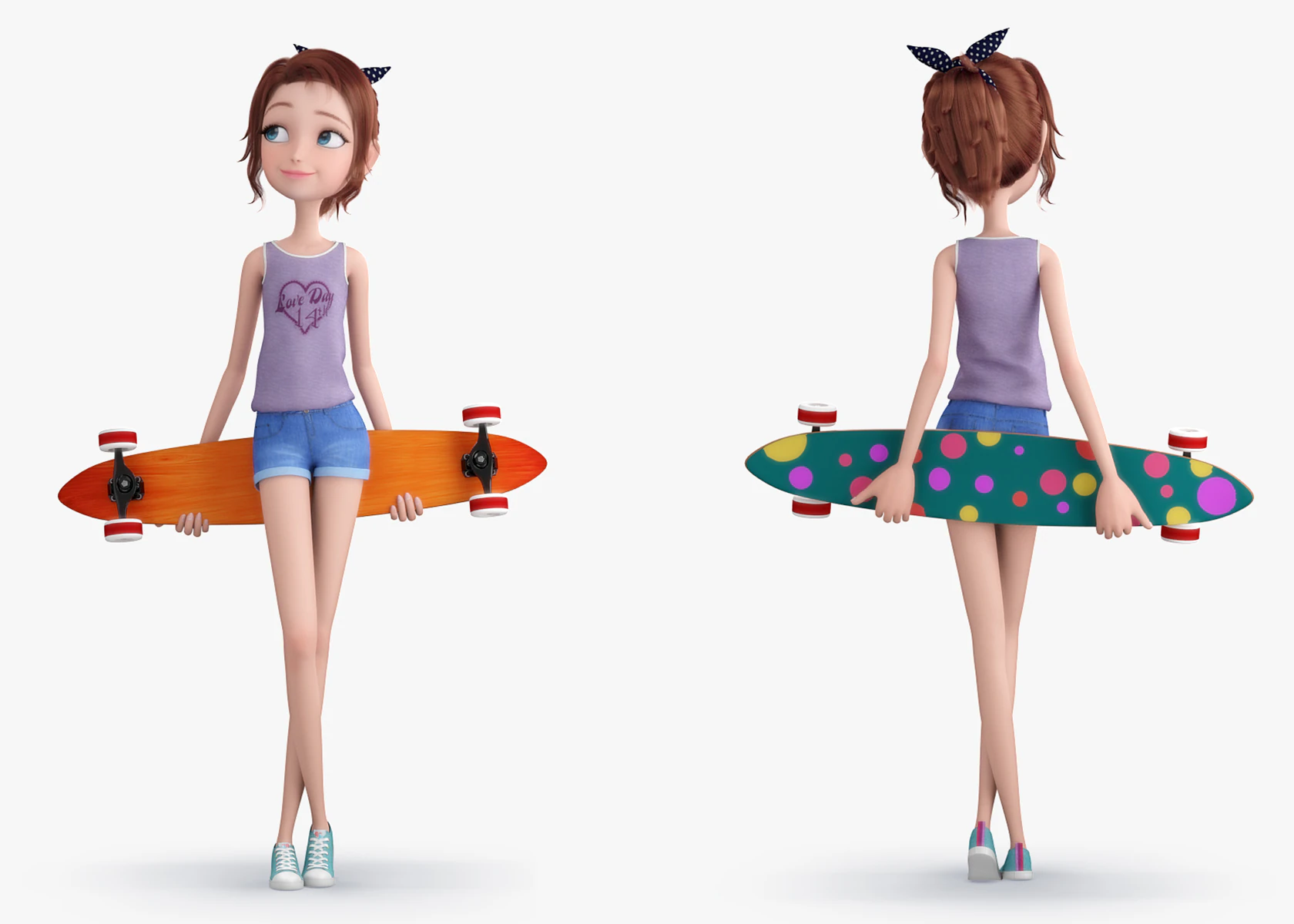 Cartoon Skate Girl Rigged 3D Model .c4d .max .obj .3ds .fbx .stl .blend 