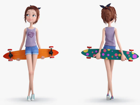 卡通滑冰女孩 Rigged 3D 模型