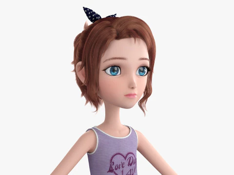 Cartoon Skate Girl Rigged 3D Model