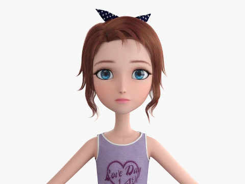 Cartoon Skate Girl Rigged 3D Model