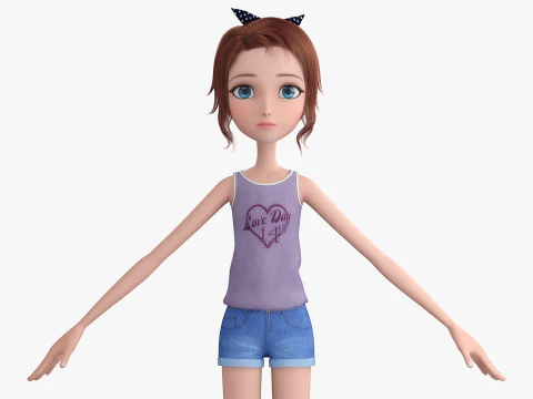 Cartoon Skate Girl Rigged 3D Model
