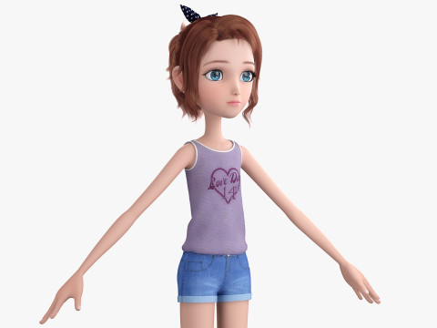 Cartoon Skate Girl Rigged Modelo 3D