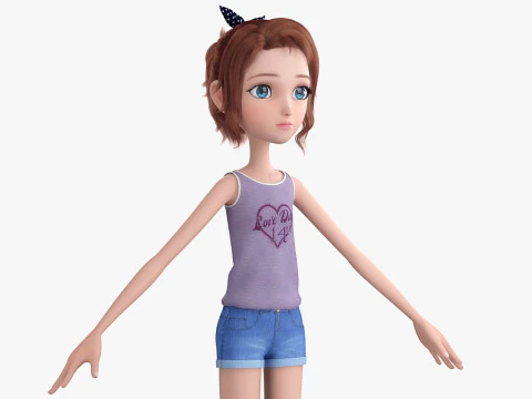Cartoon Skate Girl Rigged 3D Model