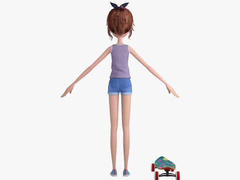 Cartoon Skate Girl Rigged Modelo 3D