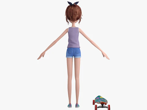 Cartoon Skate Girl Rigged 3D Model