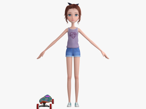 Cartoon Skate Girl Rigged Modelo 3D