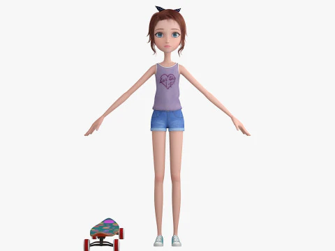 Cartoon Skate Girl Rigged 3D Model