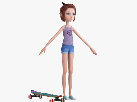 Cartoon Skate Girl Rigged Modelo 3D
