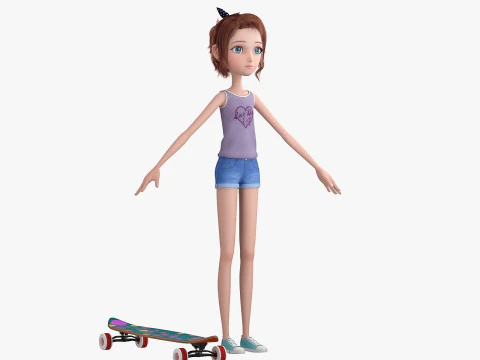 Cartoon Skate Girl Rigged 3D Model