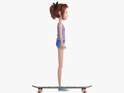Cartoon Skate Girl Rigged 3D Model