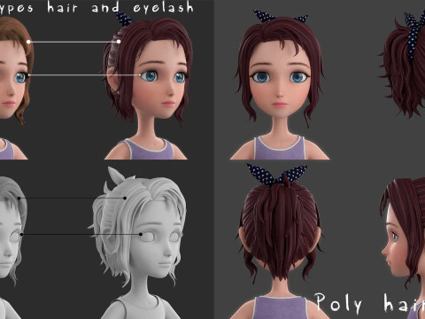Cartoon Skate Girl Rigged 3D Model