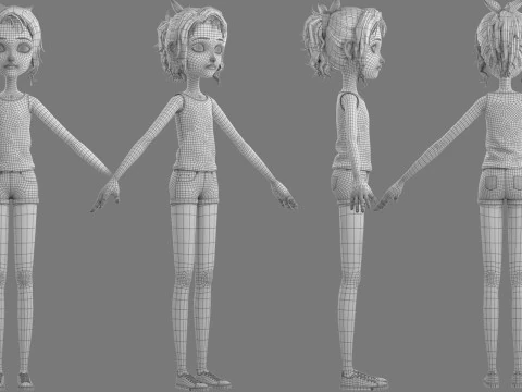 Cartoon Skate Girl Rigged 3D Model
