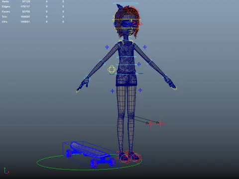 Cartoon Skate Girl Rigged 3D Model