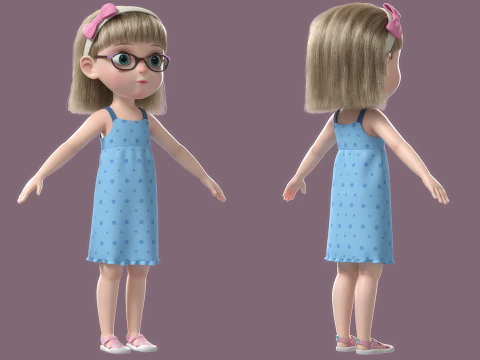 Cartoon Girl Rigged 3D Model