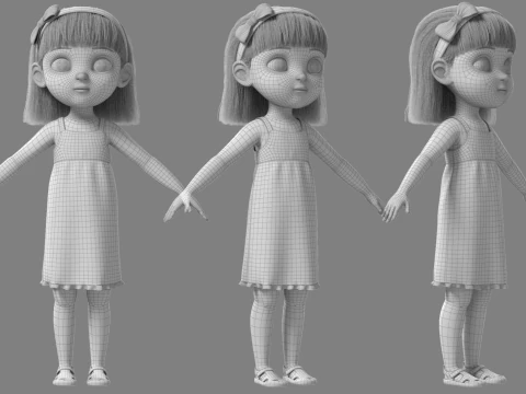 Cartoon Girl Rigged 3D Model