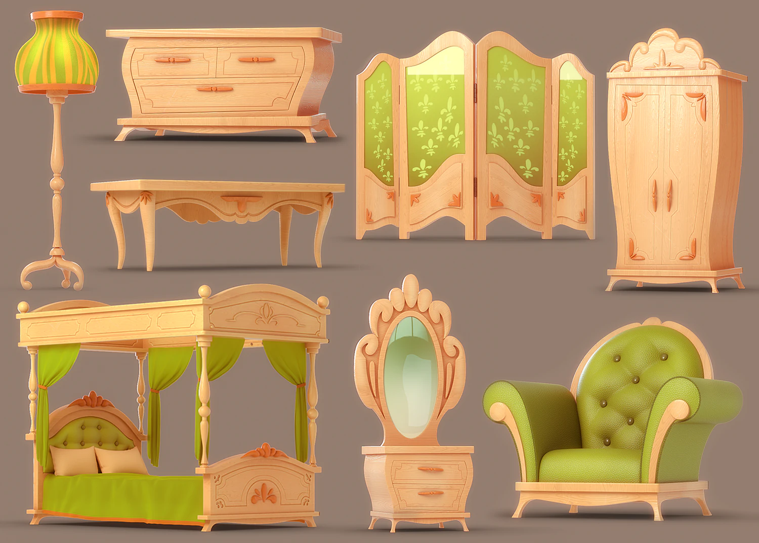 Cole&ccedil;&atilde;o de m&oacute;veis de desenho animado Modelo 3D .c4d .max .obj .3ds .fbx .stl .blend 