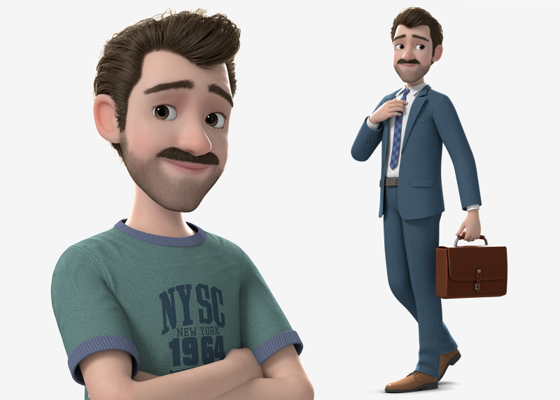 Cartoon Man Rigged 3D Модель .c4d .max .obj .3ds .fbx .stl .blend