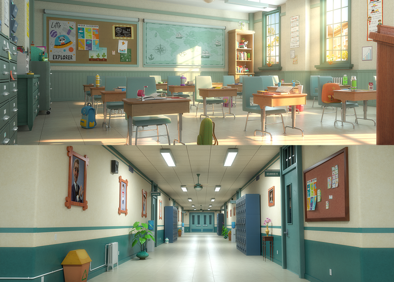 Cartoon Classroom Corridor 3D Model .c4d .max .obj .3ds .fbx .stl .blend