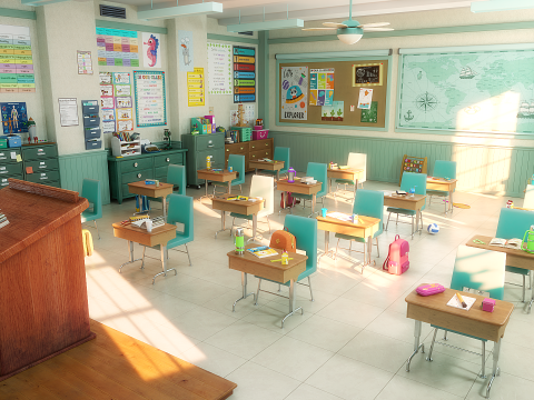 Cartoon Classroom Corridor 3D Model