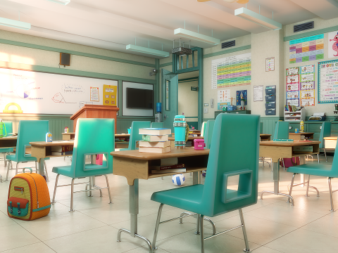 Cartoon Classroom Corridor 3D Model