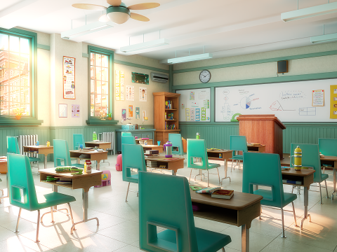 Cartoon Classroom Corridor 3D Model