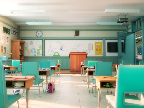 Cartoon Classroom Corridor 3D Model