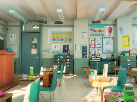 Cartoon Classroom Corridor 3D Model