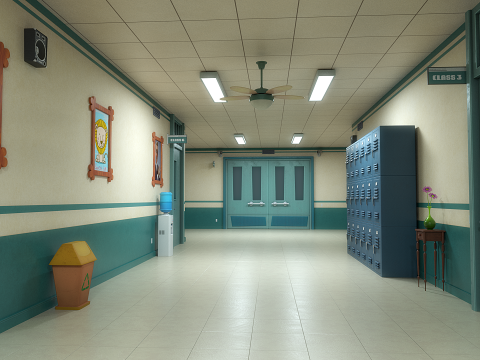 Cartoon Classroom Corridor 3D Model