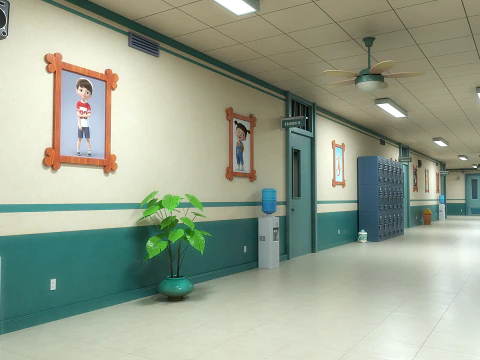 Corridoio dell'aula dei cartoni animati Modello 3D
