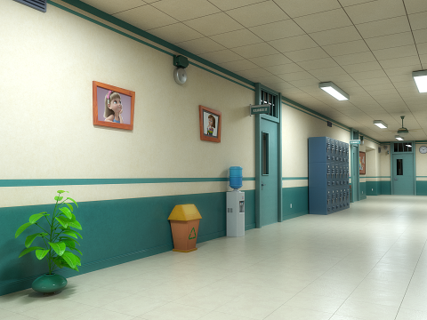 Cartoon Classroom Corridor 3D Model
