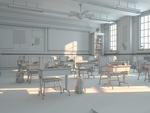 Cartoon Classroom Corridor 3D Model