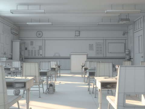 Cartoon Classroom Corridor 3D Model