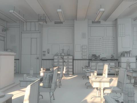 Corridoio dell'aula dei cartoni animati Modello 3D