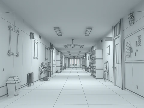 Corridoio dell'aula dei cartoni animati Modello 3D