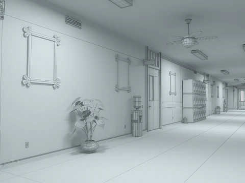 Corridoio dell'aula dei cartoni animati Modello 3D