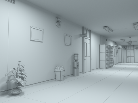 Cartoon Classroom Corridor 3D Model