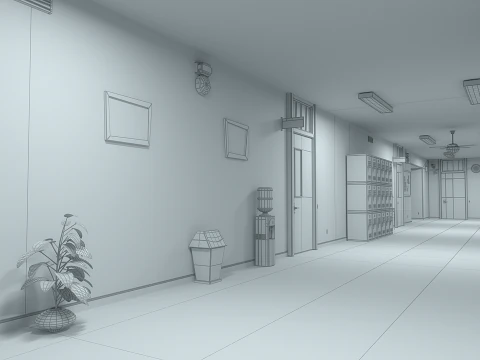 Corridoio dell'aula dei cartoni animati Modello 3D