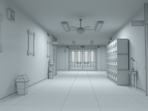 Cartoon Classroom Corridor 3D Model