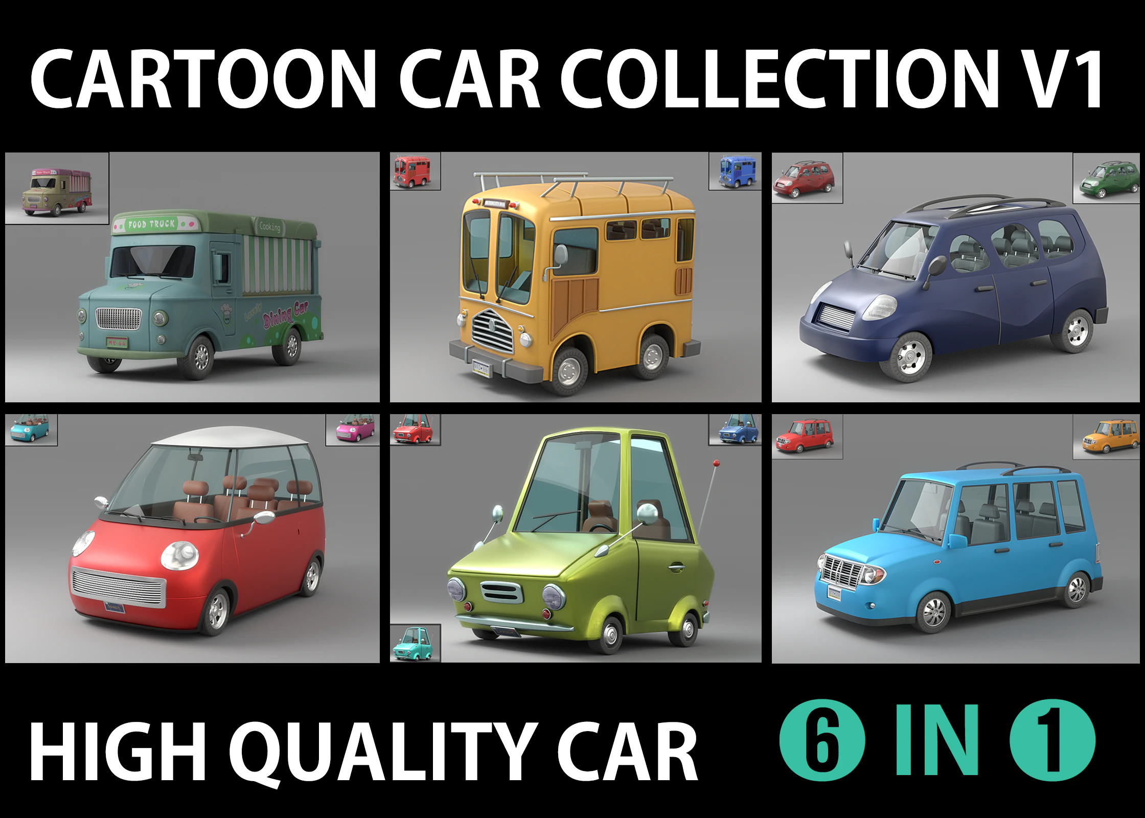 Cartoon Car Collection V1 3D Model .c4d .max .obj .3ds .fbx .stl .blend
