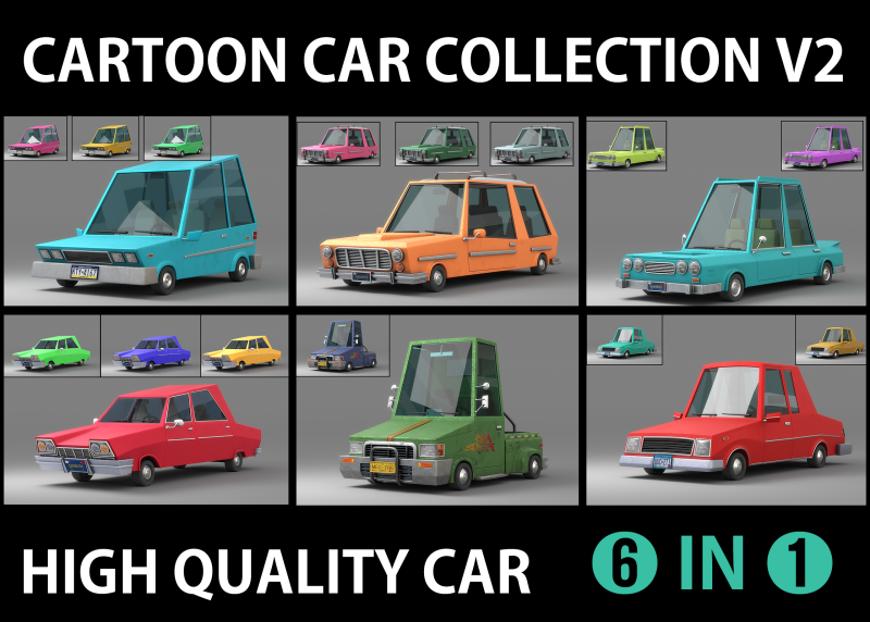 Cartoon Car Collection V2 3D Model .c4d .max .obj .3ds .fbx .stl .blend
