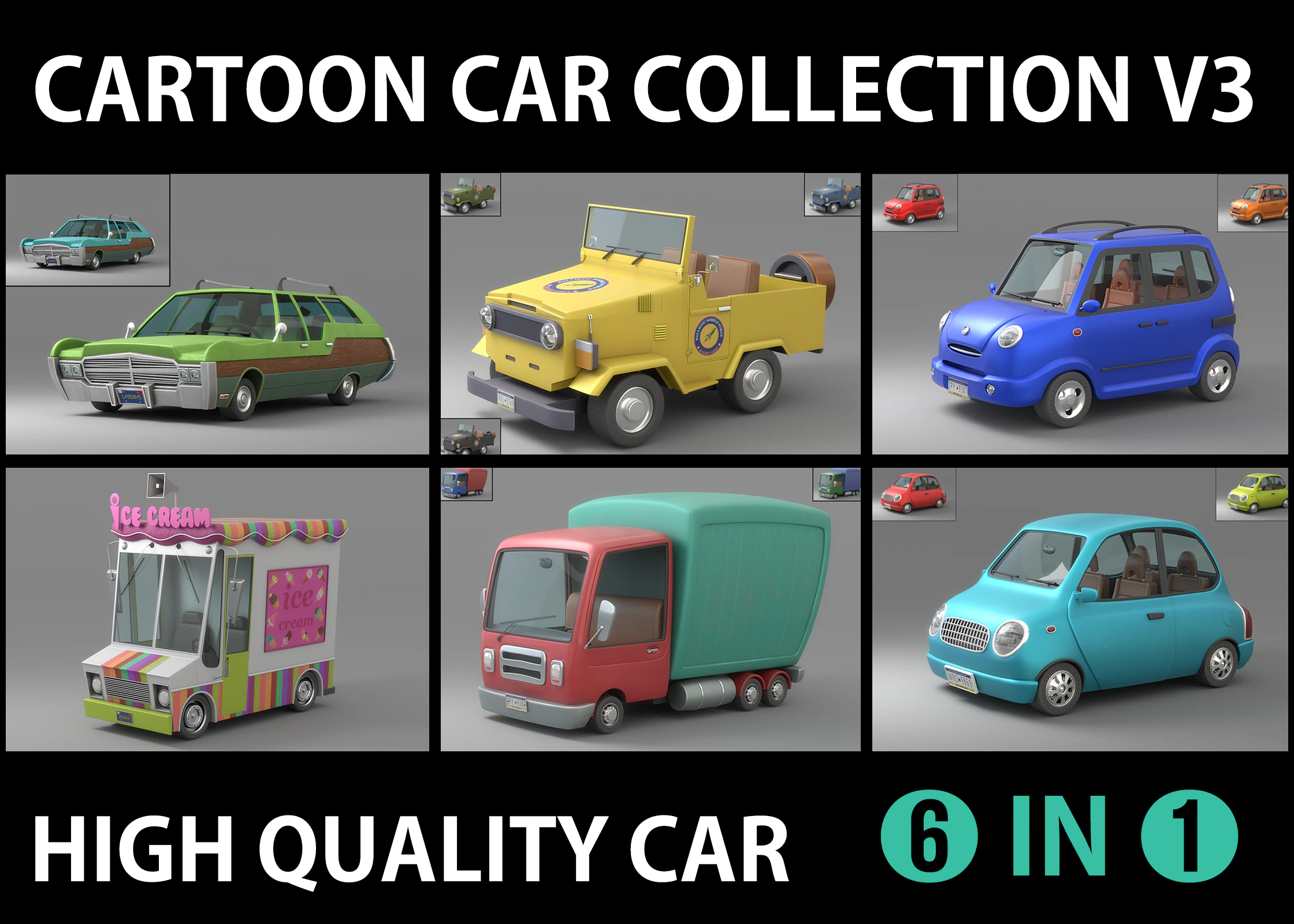 Collezione di auto dei cartoni animati V3 Modello 3D .c4d .max .obj .3ds .fbx .stl .blend