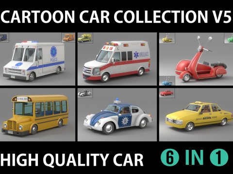 Cartoon Car Collection V5 3D Model