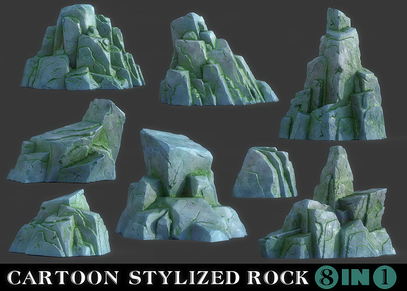 Cartoon Stylized Rock Collcetion 3Dモデル .c4d .max .obj .3ds .fbx .stl .blend