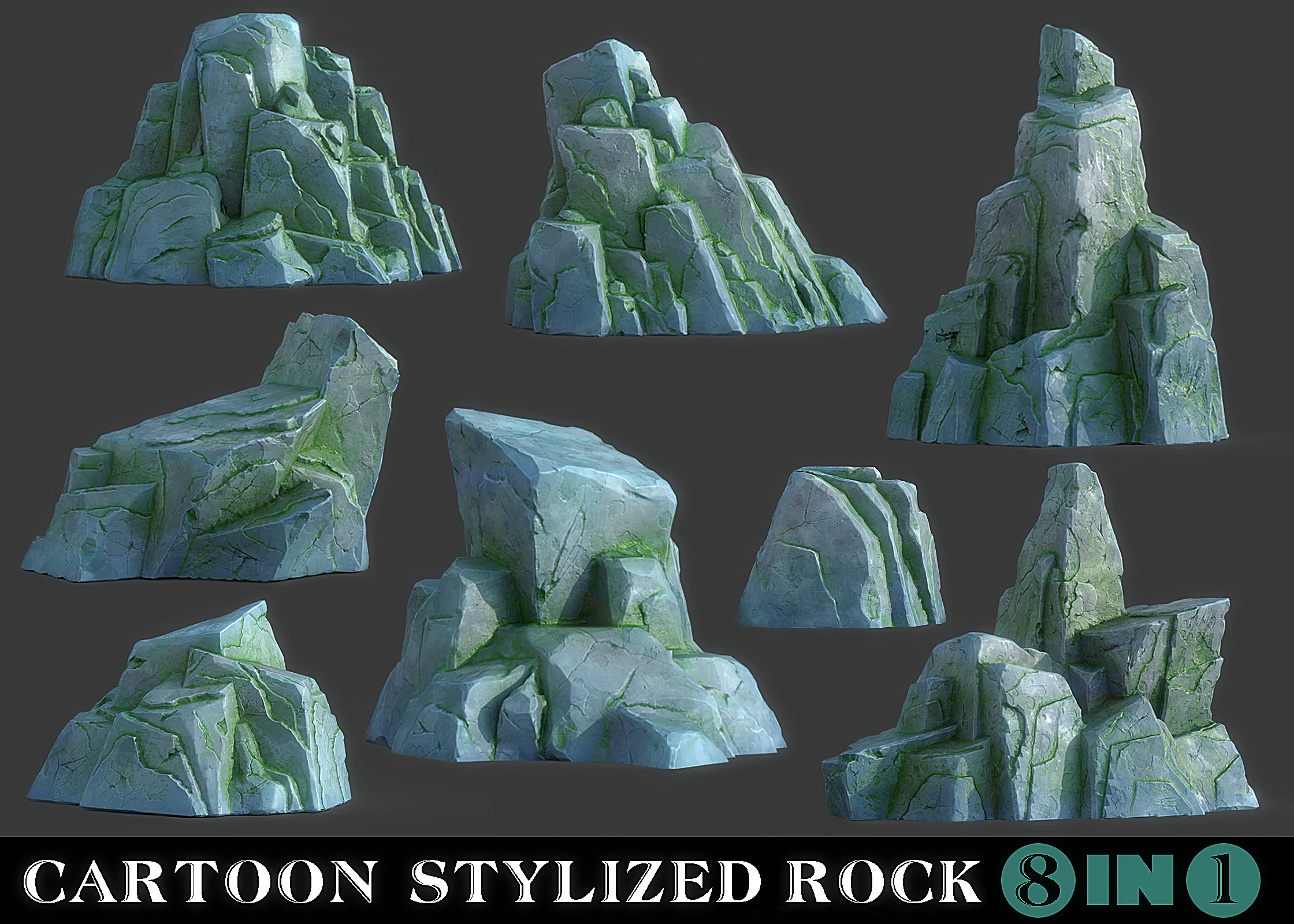 Cartoon Stylized Rock Collcetion 3D Model .c4d .max .obj .3ds .fbx .stl .blend 