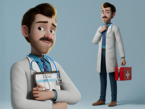 Cartoon Doctor Rigged 3D Model